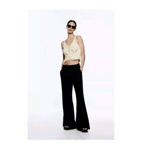 ZARA Woman Black FLARED FLOWING TROUSERS size XS 14.5" Waist  2928/878
